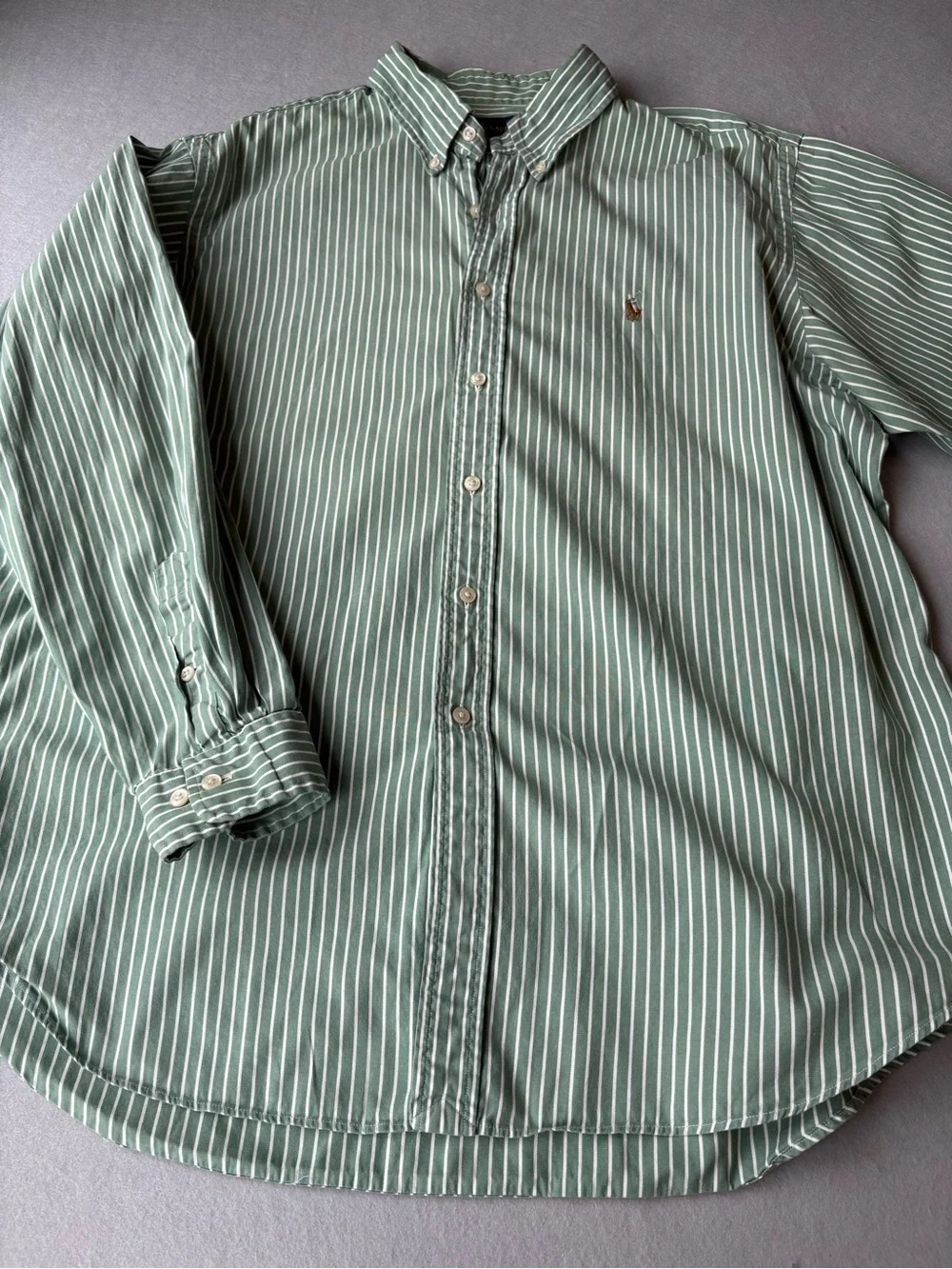 Polo Ralph Lauren Green White Striped Oxford Button-Down Shirt Classic Fit 17.5 - Picture 5 of 10